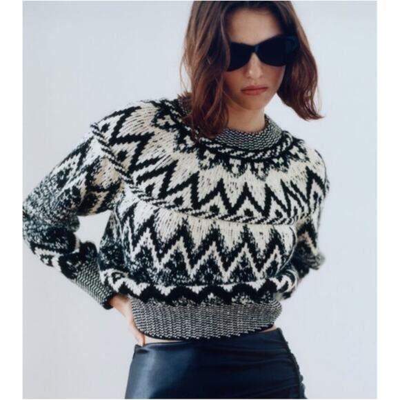 Zara Sweaters - ZARA Fair Isle Chunky Knit Jacquard Crew Neck Sweater Nordic Cropped Geo Print